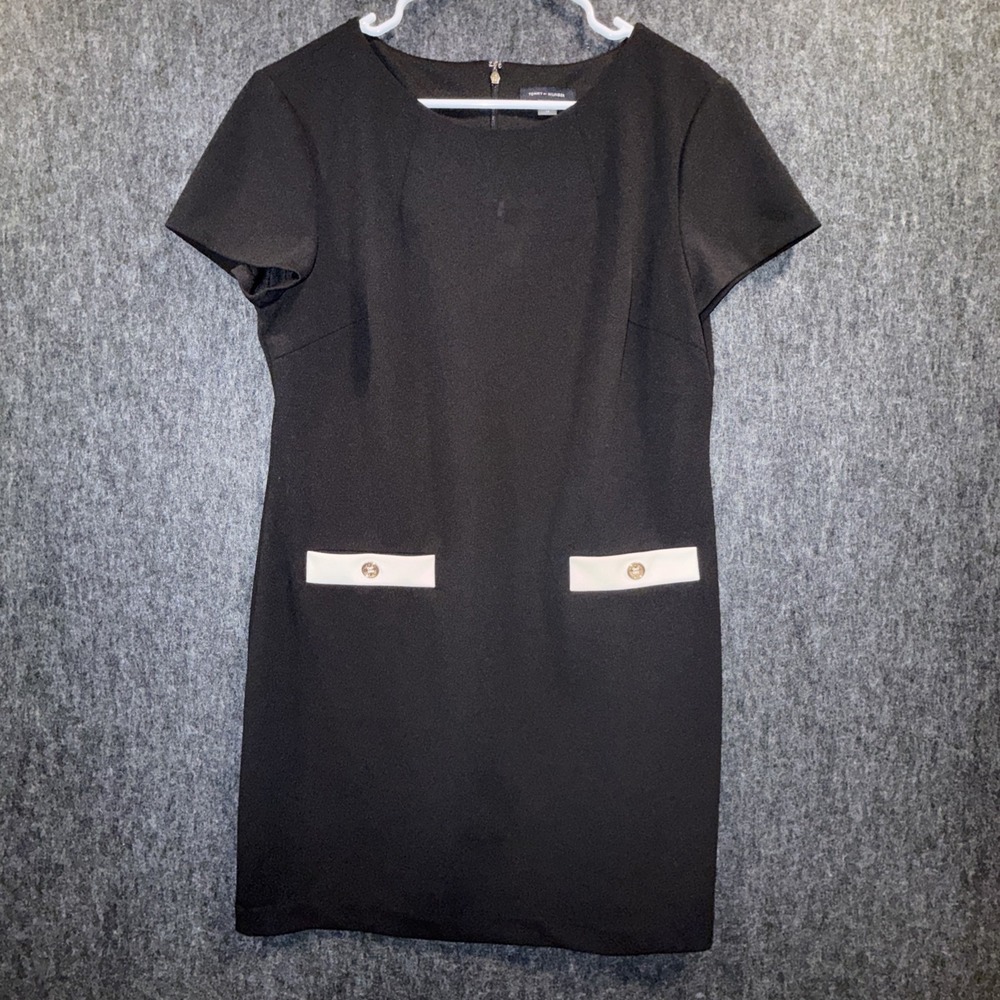 Tommy Hilfiger Faux Pocket Sheath Dress Size 14 Black White Interview Outfit